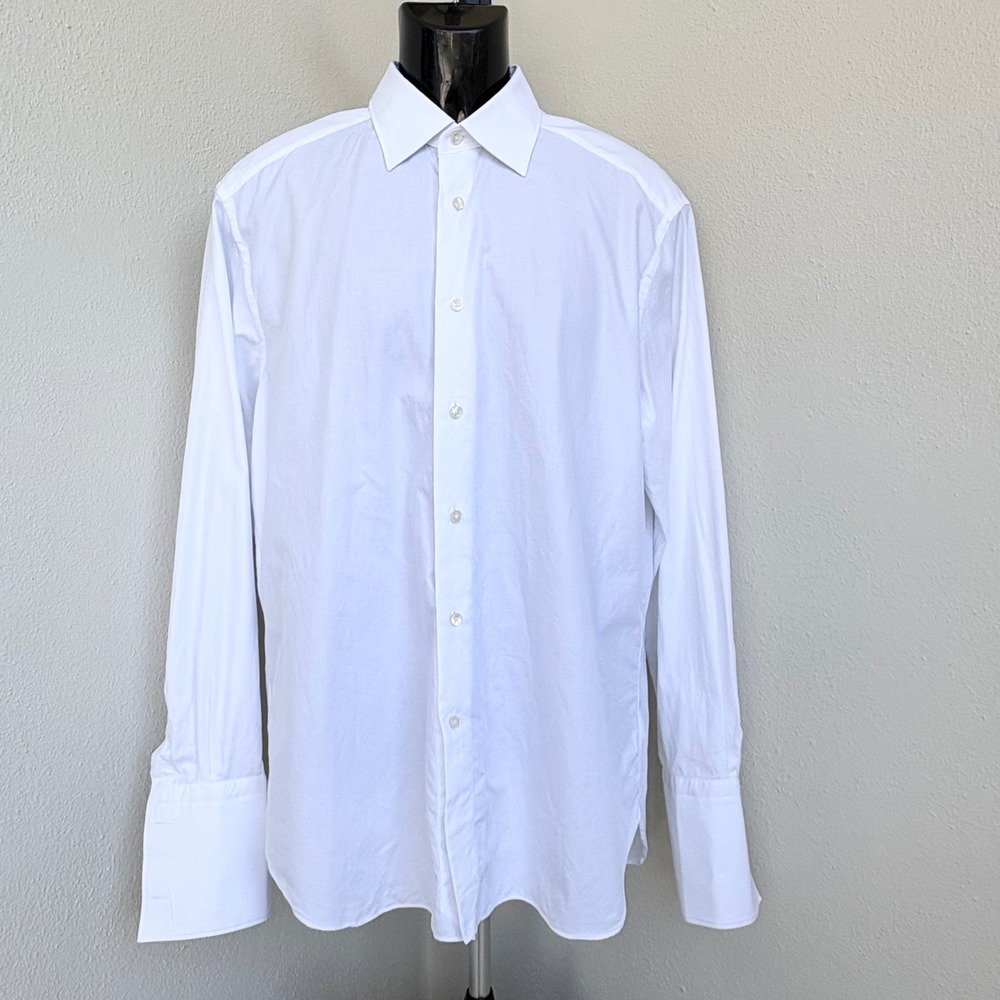 Ermenegildo Zegna Herringbone Men's Dress Shirt Regular Fit 16 41 French Cuffs